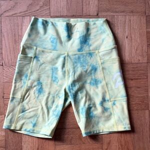 Peloton Yellow and Blue Tie-Dye Biker Shorts